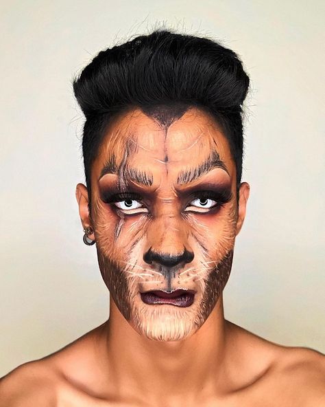 Lion Makeup Man, Scar Cosplay Lion King, Scar Makeup Lion King, Scar Lion King Makeup, Scar Face Paint, Scar Rey Leon, Concert Photoshoot, Lion Face Paint, Lion Makeup