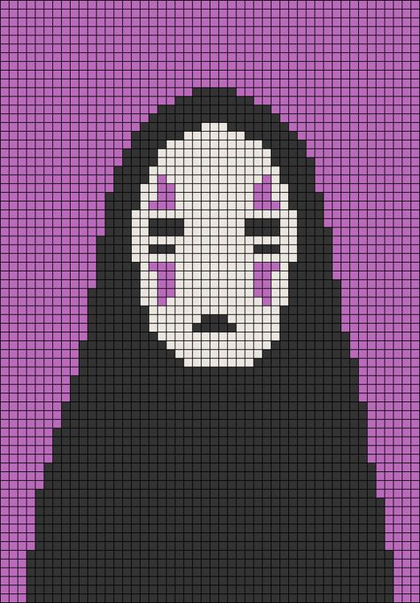 No Face Grid Pattern, Crochet Graph Patterns Studio Ghibli, Pixel Bead Art Pattern, Crochet Pixel Pattern Studio Ghibli, Alpha Patterns Crochet Studio Ghibli, Pixel Art Pattern Ghibli, Ghibli Pixel Pattern, No Face Alpha Pattern, Studio Ghibli Crochet Graph