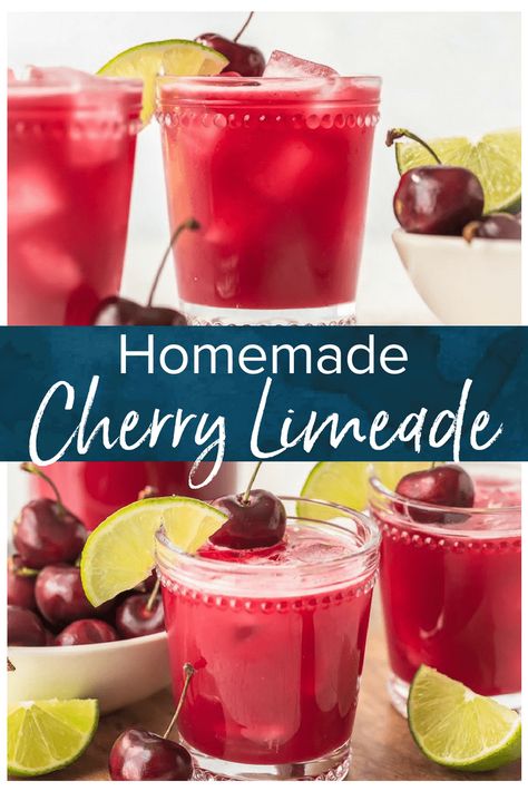 Drinks With Cherries, Cherry Limeade Punch, Cherry Limeade Recipe, Limeade Drinks, Summer Drinks Nonalcoholic, Limeade Recipe, Drinks Summer, Summer Drinks Alcohol, Drink Recipes Nonalcoholic