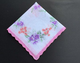 Flower Handkerchief, Ladies Hanky, Ladies Handkerchiefs, Embroidered Initials, Pink Mauve, Colored Flowers, Vintage Handkerchiefs, Vintage Winter, Christmas Holly