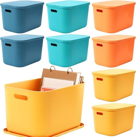 Yishyfier Plastic Storage Baskets With Lid Organizing Container Lidded Knit Storage Organizer Bins for Shelves Drawers Desktop Closet Playroom Classroom Office (4L, Pink) Cooking Utensil Storage, Cubby Bins, Stackable Baskets, Cabinet Bedroom, Colorful Storage, Shelf Cabinet, Cube Storage Bins, Stackable Storage Bins, Classroom Storage