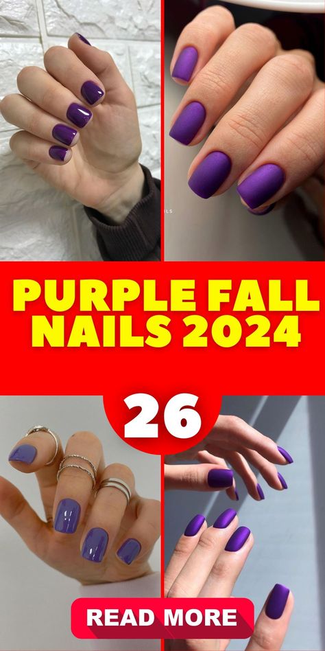 26 Ideas for Purple Fall Nails 2024: Designs, Colors, and Trends Fall Plum Nails, Almond Nail Shapes, Purple Fall Nails, Dark Purple Nail Polish, Light Purple Nail Polish, Almond Designs, Lavender Nail Polish, Purple Chrome Nails, Gold Accent Nail