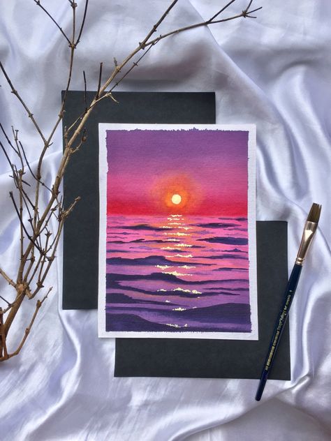 Colorful Art Projects, Drawing Sunset, Learning Art, Sky Art Painting, Landscape Painting Tutorial, Watercolor Beginner, Boho Painting, Minimal Wall, Unique Drawings