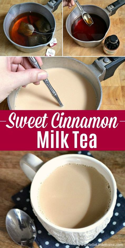 Hot Drinks For Breakfast, Cinnamon Milk Tea Recipe, Black Tea With Milk Recipes, Sweet Milk Tea Recipe, Sweet Cinnamon Milk Tea, Homemade Cinnamon Tea, Making A Cup Of Tea, Learn To Cook Recipes, How To Make Tea With Milk