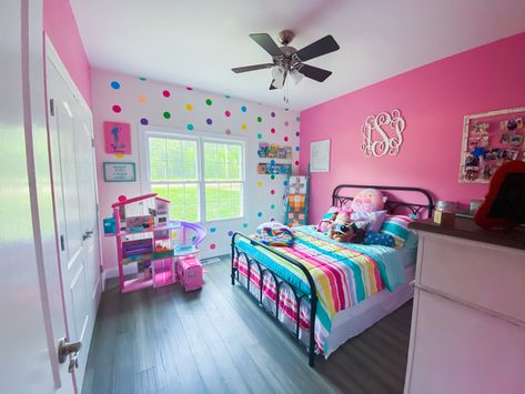 Pink rainbow polkasot bedroom for my 5 year old #pink #polkadot #rainbow #girlsroom #barbie Barbie Bedroom Ideas, Girls Bedroom Paint, Girls Bedroom Themes, Girls Room Paint, Girls Room Diy, Barbie Bedroom, Diy Girls Bedroom, Decor Ideas For Living Room, Big Girl Bedrooms