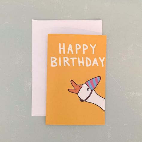 This silly goose is ready to celebrate! This bright and cheerful yellow card features a silly goose quacking excitedly to celebrate a birthday.  To check out more birthday cards, visit my Etsy shop! Birthday Cards For Kids, Goose Birthday, Pretty Gift Wrapping Ideas, Duck Birthday, Yellow Card, Silly Kids, Simple Birthday Cards, Bday Cards, Cute Birthday Cards