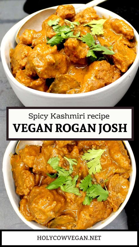 Deliciously sumptuous, this Kashmiri vegan rogan josh features chunky seitan and chewy wild mushrooms simmered in a spicy, vegan-yogurt-based sauce. It's a must-try recipe! Seitan Recipe, Mushroom Recipes Vegan, Homemade Seitan, Viking Food, Seitan Recipes, Rogan Josh, Creamy Mushroom Soup, Mushroom Recipe, Vegan Meat