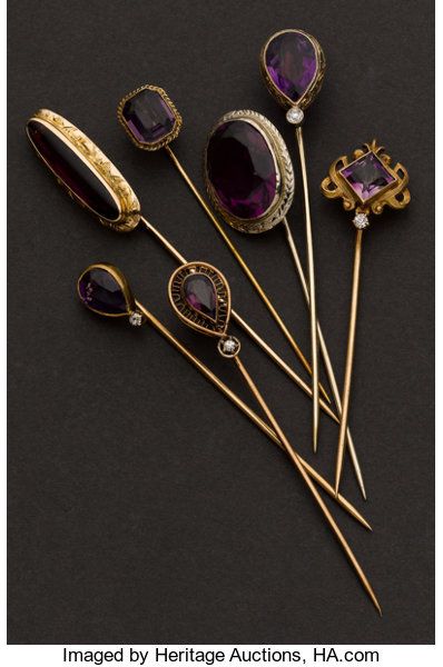 Bijoux Art Nouveau, Amethyst Gold, Stick Pins, Hat Pins, Men's Jewelry, Vintage Jewellery, Hats Vintage, Bling Bling, Cute Jewelry