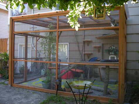 Catios! We build attractive catios and offer Catio Spaces DIY CATIO PLANS and cat enclosures for a healthy and happy cat! Catio Plans, Diy Cat Enclosure, Katt Diy, Cat Playground Outdoor, Kat Diy, Chat Diy, Cat Area, Cat Fence, Cat Patio