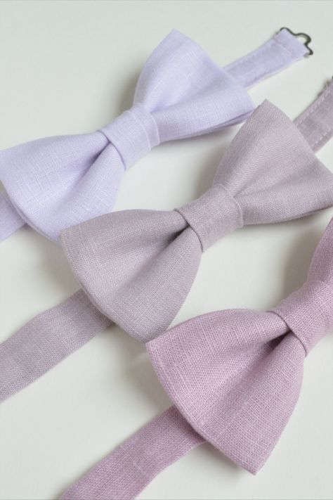 Bridesmen Attire, Purple Ties, Iris Wedding, Wedding Lavender, Lavender Linen, Match Design, Purple Bow Tie, Groomsmen Outfits, Pale Lavender