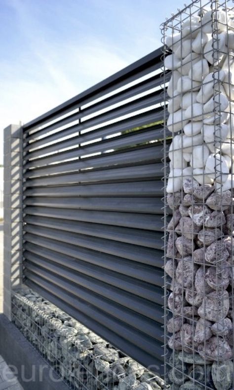 Shutter/ Louvered Fence Fence Panels Privacy, Louvered Fence, Boundry Wall, Privacy Fence Landscaping, Fence And Gate, Metal Fence Panels, Modern Fence Design, Australian Native Garden, House Fence Design