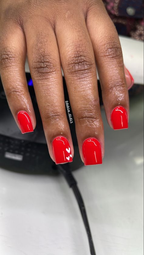 Affordable Nail Designs, Bright Red Nails On Brown Skin, Red Theory Nails, Plain Color Nails Short, Red Short Gel Nails, Short Plain Acrylic Nails, Short Acrylic Nails Red, Short Plain Nails, Short Square Red Nails