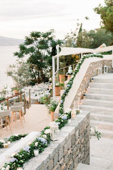 Blue-Hued Hydra Island Wedding at Castello Hydra in Greece Mamma Mia Wedding, Abroad Wedding, Greek Island Wedding, Hydra Island, Greek Islands Wedding, Romantic Blue, Preppy Wedding, Wedding Setup, Greece Photography