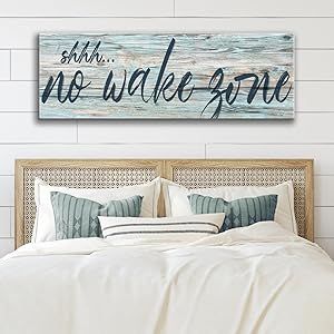 Vintage Shhh No Wake Zone Sign Poster Print Blue Beige Wood Grain Canvas Painting Above the Bed Lakehouse Wall Art For Living Room Bedroom Decor Unframed Coastal Signs Wall Decor, Lake Themed Bedroom, No Wake Zone Sign, Rustic Lake House Decor, Lakehouse Bedroom, No Wake Zone, Cove House, Lake House Bedroom, Rustic Lake Houses