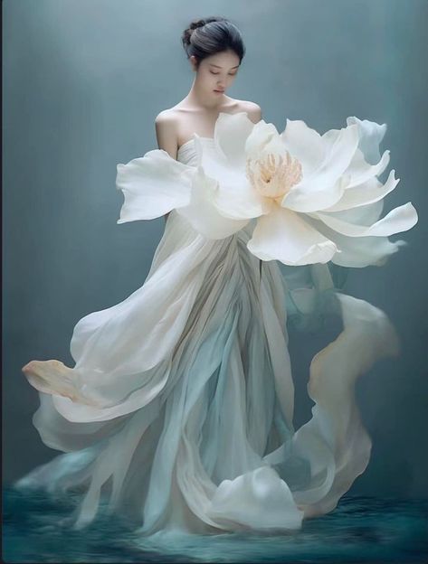 Lotus Dress, Enchanted Dress, Expensive Fashion, Floral Textile, Flower Photoshoot, Dreamy Artwork, Lifestyle Art, Korean Art, Italy Wedding