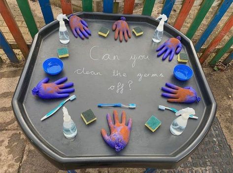 Washing Hands Art Preschool, Germs Hand Washing Activity, Hand Washing Eyfs Activities, Preschool Hygiene Theme, Prek Hygiene Activities, Higiene Activities For Kids, Hands On Activity For Kindergarten, Preschool Washing Hands Activities, Health And Body Preschool Activities