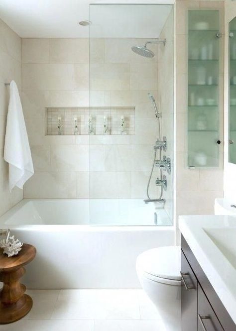 Large tub with multiple shower heads for master bath.. 2nd bath 2 for easy bathing baby Bathroom Tub Shower Combo, Design Interior Baie, Makeover Kamar Mandi, Spa Inspired Bathroom, Small Bathtub, Bathroom Tub Shower, Bathtub Tile, Small Space Bathroom, Small Tub