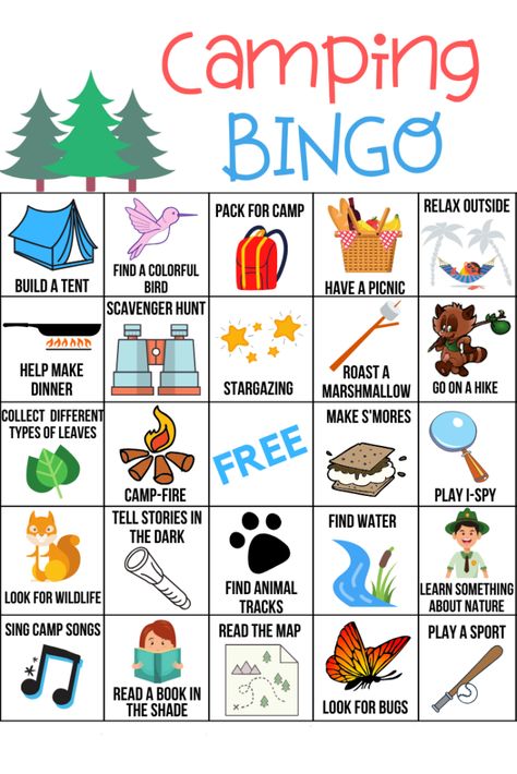 Camping Bingo, Camping Preschool, Campfire Fun, Summer Camp Themes, Glamping Birthday, Camp Read, Nature Journals, Camping Classroom, Daisy Troop