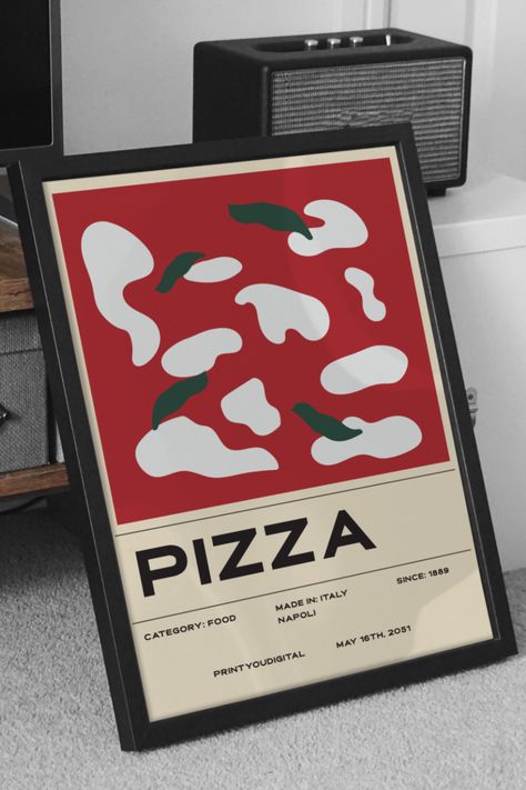 Looking for a Minimalist Gift? Try this Minimalist Pizza Poster! Fits perfectly in every room: kitchen, living room, game room or the office. Print at home, at your local store or order online! Easy and fast. • NOTE: This is a Digital Product. No physical product will be shipped. INSTANT DOWNLOAD ↓ You will receive: • 5 PDF files in 5 different aspect ratios Pizza Wall Art, Pizza Restaurant Design, Pizza Poster Design, Poster Design Minimalist, Pizza Decor, Kitchen Decor Minimalist, Graphic Design Food, Pizzeria Design, Italy Kitchen