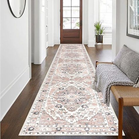 BOHO LONG RUNNER RUG: With classic borders and a unique print design, this hallway runner rug will be integrated into a variety of home decor styles, and add a bohemia feel to your home. This washable kitchen rug measures 2 X 10 feet, and the suitable size will better meet your needs for placing it Bohemian Hallway, Rug For Hallway, Bedroom Laundry Room, Pink Runner Rug, Boho Runner Rug, Kitchen Rugs Washable, Bedroom Laundry, Long Kitchen, Long Runner Rug