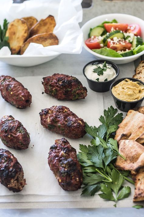 Meatballs On A Stick, Lebanese Meatballs, Beef Kafta, Meat On A Stick, Grilled Meatballs, How To Cook Meatballs, Grilled Potatoes, Summer Recipe, Bbq Meat