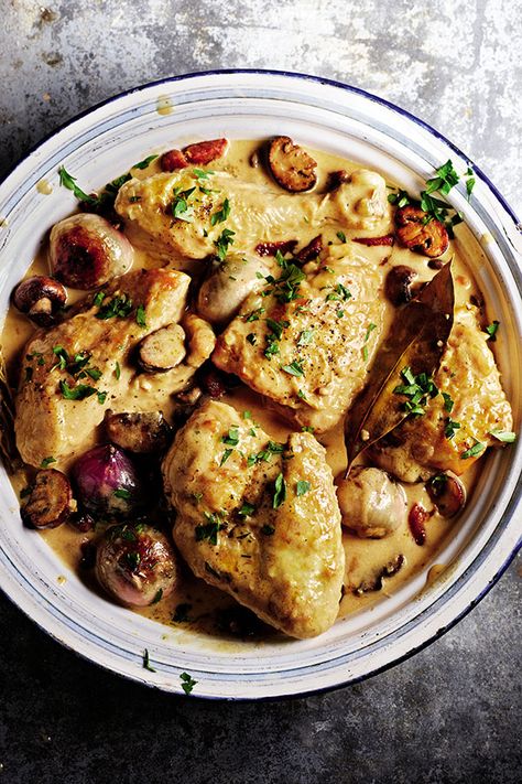 Rick Stein's Coq au Riesling - YOU Magazine Rick Stein Recipes, Rabbit Stew, Chicken Fricassee, Rick Stein, Cottage Pie, French Dishes, Riesling, Latest Recipe, French Food