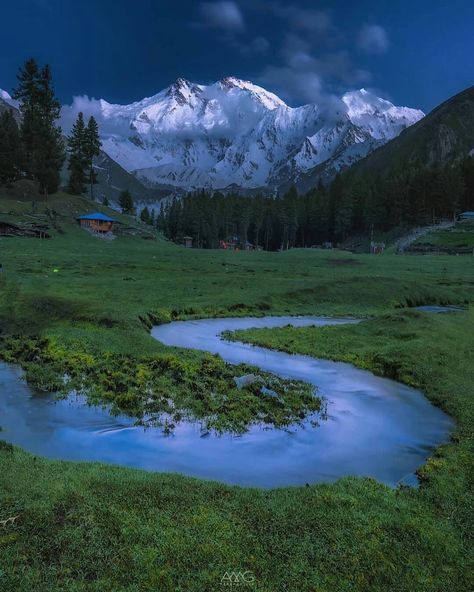 This view Nanga Parbat at Blue Hour 😍 Pakistan Wallpaper, Pakistan Pictures, Nanga Parbat, Pictures Of Beautiful Places, Pakistan Travel, Gilgit Baltistan, Mountain Photography, Nat Geo, Green Tree