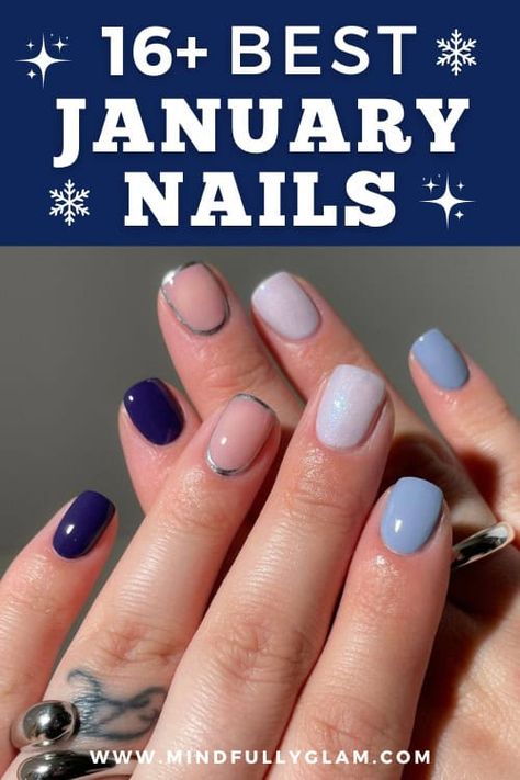 january nails New Years Nail Design Short Nails, Short January Nails Ideas, Winter Nails Ideas Short, January Short Nail Ideas, Short Winter Nails Ideas, Short Nail Winter Designs, Short January Nails, Winter Nail Ideas Short, Short Nails Holiday