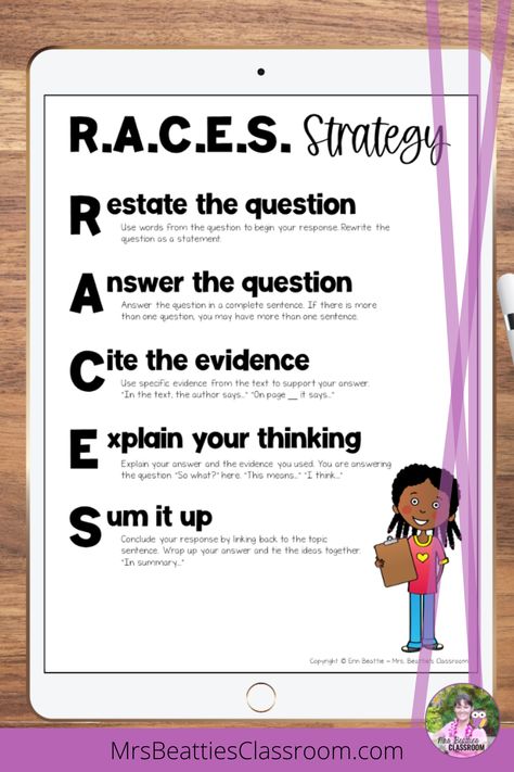 Races Writing Strategy Anchor Charts, Races Strategy Anchor Chart, Race Anchor Chart Middle School, Race Writing Strategy Examples, Race Response Anchor Chart, Race Reading Strategy, Races Writing Strategy Bulletin Board, Races Anchor Chart, Race Anchor Chart 3rd Grade