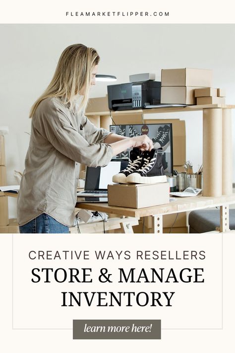 Is your eBay inventory stressing you out? A large part of being a reseller is organizing eBay inventory and figuring out how to store all of your items, so it’s easily accessible when you make a sale. Click here for eBay inventory ideas for your reselling business. Thrift Reselling, Ebay Inventory Organization, What To Sell Online, Inventory Organization, Shoe Box Storage, Online Vintage Stores, Reselling Business, Large Storage Bins, Ebay Business