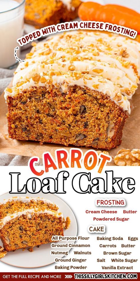 carrot loaf cake with cream cheese frosting Carrot Loaf Cake, Carrot Cake Loaf Recipe, Carrot Bread Recipe, Cinnamon Carrots, Carrot Loaf, Carrot Cake Bread, Carrot Cake Loaf, Carrot Cake Recipe Easy, Carrot Bread