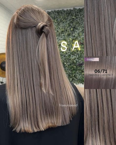 Wella Dark Blonde Hair, Frosted Chestnut Hair Color, Wella Shinefinity Formulas, Natural Level 7 Hair Color, Shinefinity Formulas, Hair Inspiration Natural, Brunette Blond, Wella Shinefinity, Schwarzkopf Hair Color