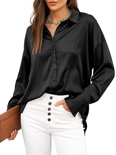 Sucolan Women's Satin Silk Button Down Shirt V Neck Short Long Sleeve Work Office Blouses Casual Shirts for Summer Womens Button Down Shirt, Silk Button Down Shirt, Blouses Casual, Office Blouse, Independent Contractor, Satin Short, Women's Button Down Shirt, Satin Blouses, Long Sleeve Tops Casual