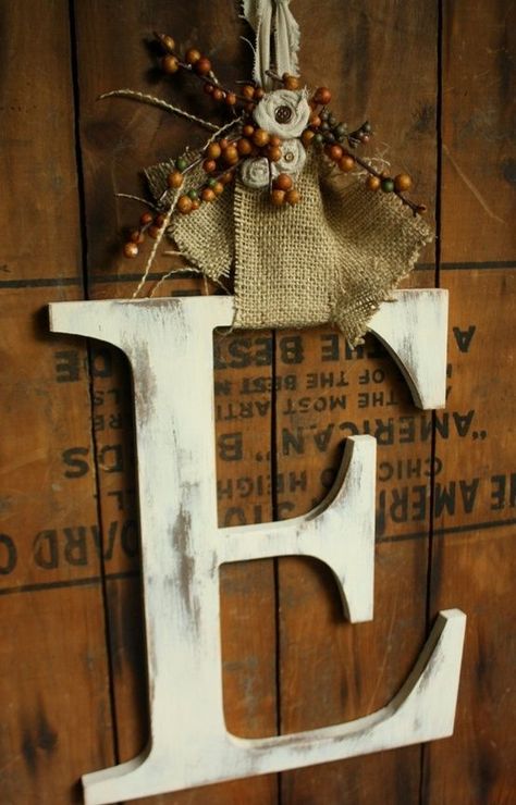 20 Creative Alternatives to a Front Door Wreath for Fall & Winter - Life on Kaydeross Creek Letters Decor, Letter Door Hangers, Do It Yourself Decoration, Autumn Diy, Burlap Wreaths, Wooden Hanger, Diy Hanging, Wedding Crafts, Large Letters