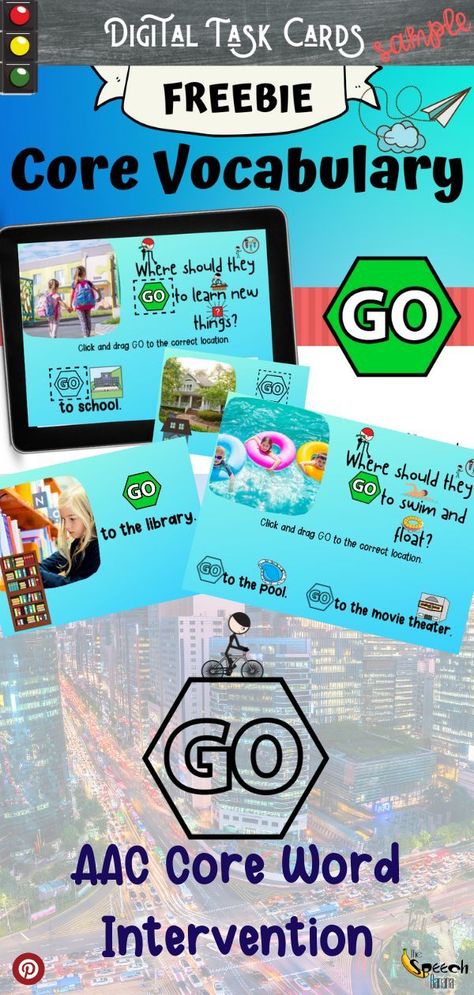 Easily introduce Core Word GO with this active language learning deck.  MODEL, REITERATE, EXPAND, SHAPE with this digital {no print} language learning deck.  #aac #aacintervention #speech #slp #speechtherapy #CCD #language #corewords #corevocabuary #thespeechbanana #boomcards #boomlearning Core Vocabulary Activities, Augmentative Communication, Multiple Meaning Words, Speech Language Activities, Core Words, Core Vocabulary, Speech Therapy Materials, Speech Therapy Resources, Speech Activities