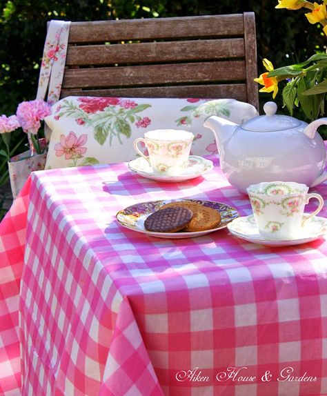 pillows.                                     And the pretty teacups I had picked up at a charity shop. Cottage Style Interiors, Summer Tablescapes, Pink Saturday, House Gardens, Picnic Wedding, Pink Tea, Pretty Pillow, Tea Garden, The Cotswolds