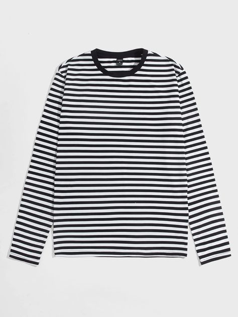 SHEIN Men Striped Print Tee | SHEIN USA Luxury Street Style, Urban Tees, Style Japonais, Men Tops, Print Tee, Inspiration Mode, White Casual, Striped Tee, Printed Tees