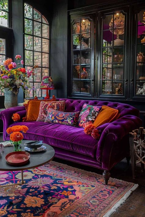 15 Chaotic Room Aesthetic Tips for Your Bedroom and Living Room | Green Snooze Green Living Room Maximalist, Maximalist Bedroom Grunge, Dark Purple Maximalist Bedroom, Maximalist Bedroom Purple, Chaotic Room, Maximalism Aesthetic, Plant Bedroom Aesthetic Maximalist, Chaotic Room Aesthetic, Chaotic Aesthetic