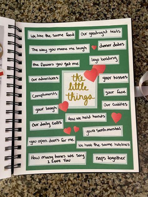 I Year Anniversary Scrapbook, Things I Love About My Boyfriend, I Wrote A Book About You Ideas, Everything I Love About You, Scrapbooking Idea For Boyfriend, 100 Things I Love About You Best Friend, 21 Things I Love About You, Things I Love About You Scrapbook, Love Letter Scrapbook Ideas