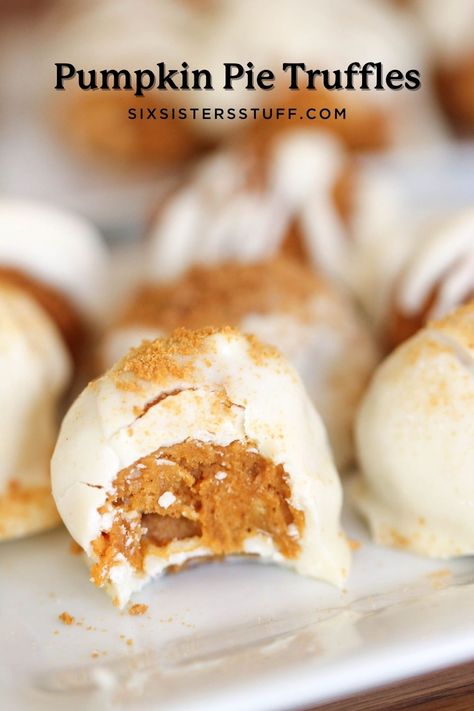 Pumpkin Pie Truffles Recipe Pumpkin Pie Cream Cheese, Six Sisters Stuff Recipes, Pie Cream Cheese, Pumpkin Pie Truffles, Six Sisters Recipes, Party Punch Recipes, Slow Cooker Freezer Meals, White Chocolate Truffles, Six Sisters Stuff