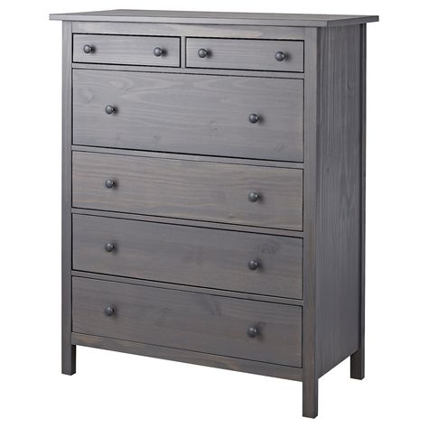 HEMNES 6-drawer chest, dark gray stained, 421/2x515/8" Lasting beauty with wood from more sustainable sources. A traditional look in a warm finish combined with modern functionality like quiet, smooth-running drawers. Psst! Remember to anchor it to a wall. Smooth running drawers with pull-out stop. Chest Of Drawers Ikea, Commode Shabby Chic, Grey Chest Of Drawers, Hemnes Dresser, Solid Wood Dresser, Ikea Hemnes, Shabby Chic Dresser, 6 Drawer Chest, White Chests