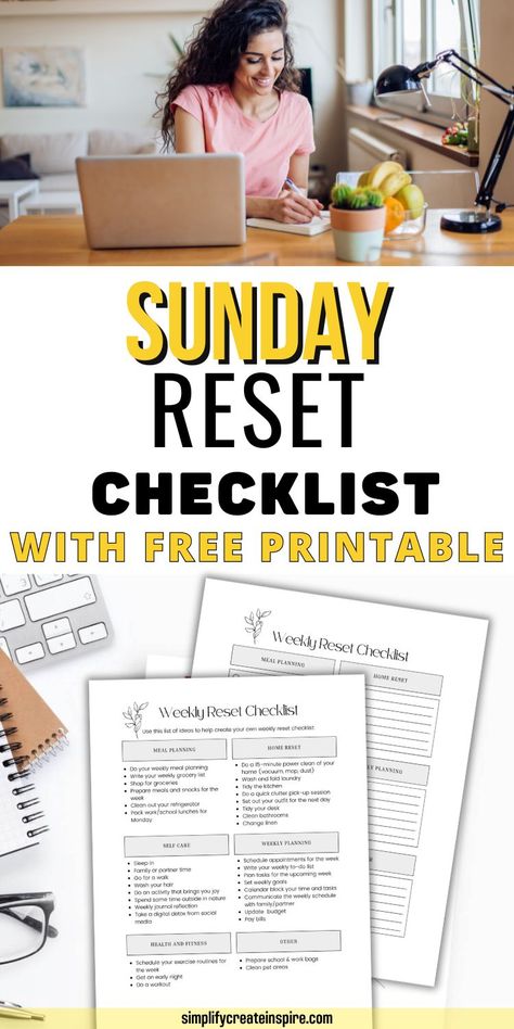 Creating your own Sunday reset routine can help give you a greater sense of control over the week ahead. Reset routine and weekly routine. Free printable checklist. Weekly Planner Checklist, Weekly Todo List Free Printables, Sunday Night Reset, Weekend Reset Checklist, Sunday Reset Routine List, Weekly Planning Routine, Sunday Prep For The Week, Sunday Reset Checklist, July Reset