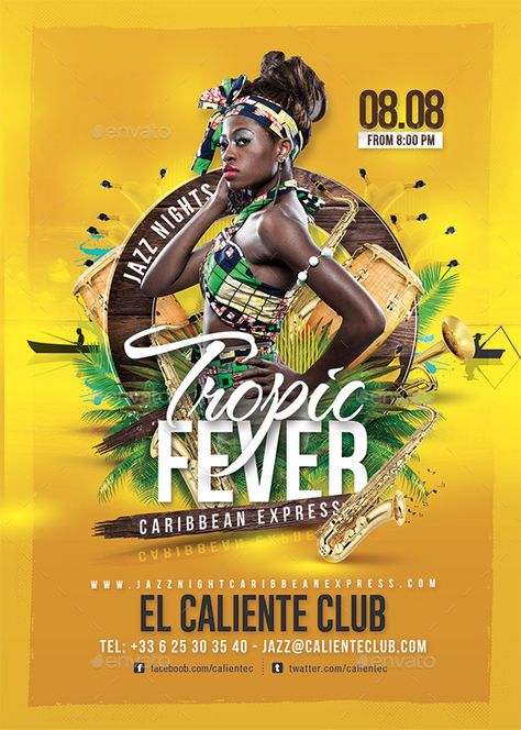 Tropic Fever Caribbean Jazz Night Preview - GraphicRiver Jazz Night, Drink Party, Night Music, Graphic Design Flyer, Flyer Design Inspiration, Night Fever, Club Bar, Birthday Design, Music Concert