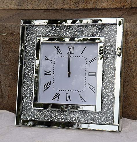 Montana Bedroom, Work Cubicle Decor, Silver Wall Clock, Square Clock, Square Clocks, Crushed Diamonds, Art Pierre, Diamond Mirror, Diy Clock Wall