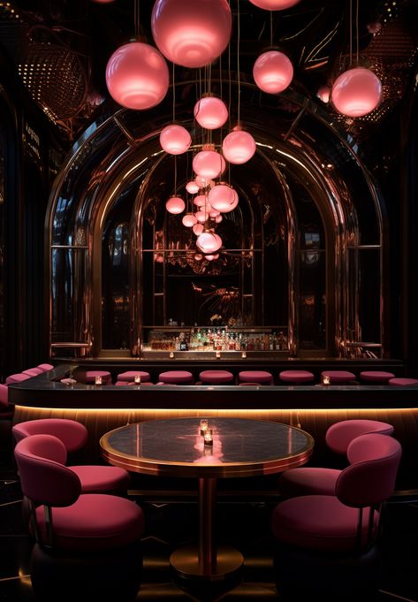 Modern Chinese Restaurant, Bar Lounge Design, Speakeasy Decor, Eclectic Restaurant, Vibey Room, Pink Art Deco, Nightclub Design, Pub Design, Bar Interior Design