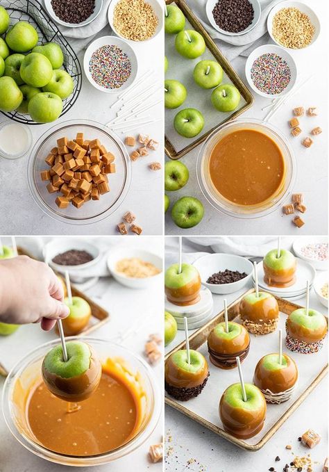 These easy caramel apples are such a classic fall treat. This recipe is semi-homemade using store bought soft caramels, melted and coated around a tangy apple. These caramel apples are perfect for a party, wrapping up as gifts, or just enjoy as sweet treat. Carmel Apple Recipe, Easy Caramel Apples, Candy Apples Caramel, Carmel Recipe, Soft Caramels, Diy Caramel, Gourmet Candy Apples, Caramel Apples Homemade, Caramel Apples Recipe