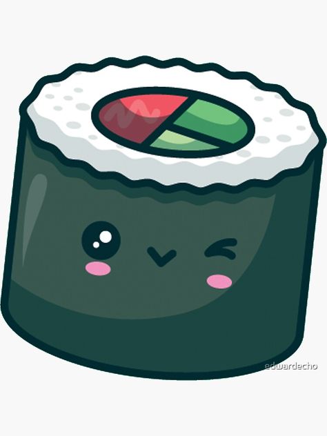 "Sushi Roll Wink" Sticker by edwardecho | Redbubble Cute Sushi Roll Drawing, Sushi Images Art, Sushi Cute Drawing, Sushi Drawing Cute, How To Draw Sushi, Sushi Drawing Easy, Cute Sushi Drawing, Sushi Drawings, Sushi Doodle