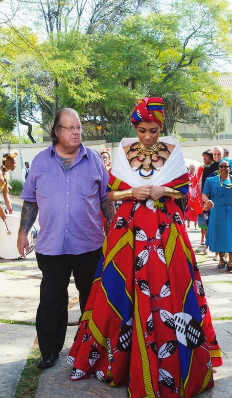 Sarah Langa Heaton traditional African wedding ceremony in a isiSwati dress Swati Traditional Attire Women, Sarah Langa, Traditional African Wedding, African Traditional Wear, African Traditional Wedding Dress, African Wedding Attire, Interracial Couple, African Bride, African Traditional Wedding