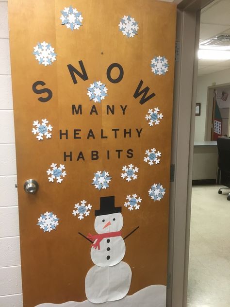 Mental Health Christmas Door, Christmas Mental Health, Pe Bulletin Boards, Health Bulletin Boards, Holiday Door Decorations, Diy Christmas Door, Christmas Door Decoration, Nurse Office, Winter Door