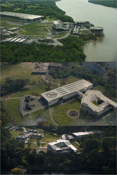 Avengers Compound Layout, Marvel Campus, Avengers House, Avengers Compound, Dr Marvel, Floating Architecture, Mcu Dr, Marvel Dr, Spaceship Interior